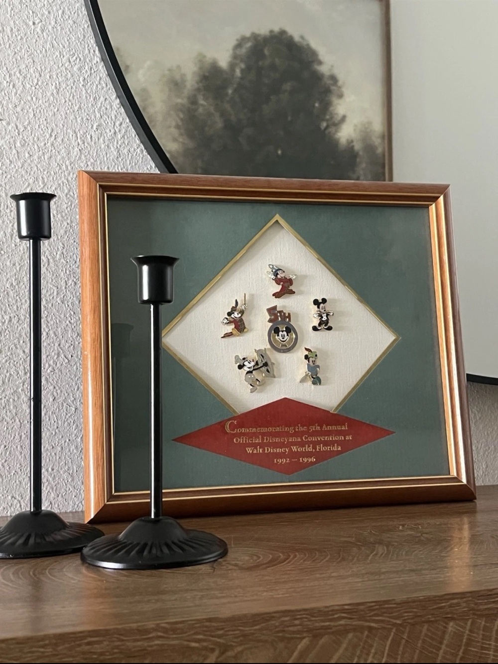Framed Green and Wood Disney Character Pin Display
